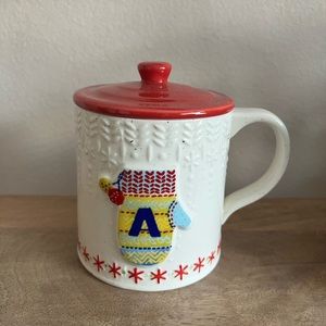 Anthropologie Bundled Up Monogram Letter A Winter Coffee Tea Latte Mug Cup
